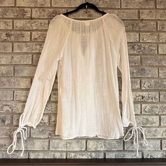 🤍 Surf Gypsy White Lace Front Boho Peasant Blouse – Size S - Picture 7 of 7